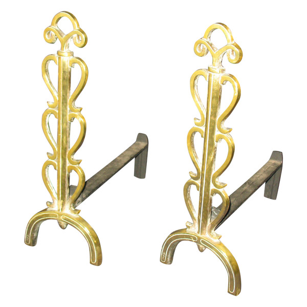 Pair of small landiers andirons in bronze, 1950s