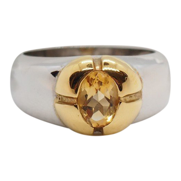 Anello bicolore in oro e citrino