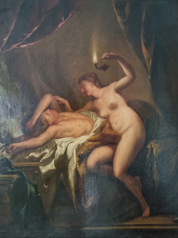 Öl auf Leinwand, frühes 18. Jahrhundert: Psyche entdeckt die Liebe.