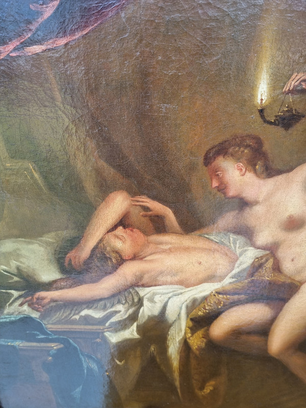 Öl auf Leinwand, frühes 18. Jahrhundert: Psyche entdeckt die Liebe.