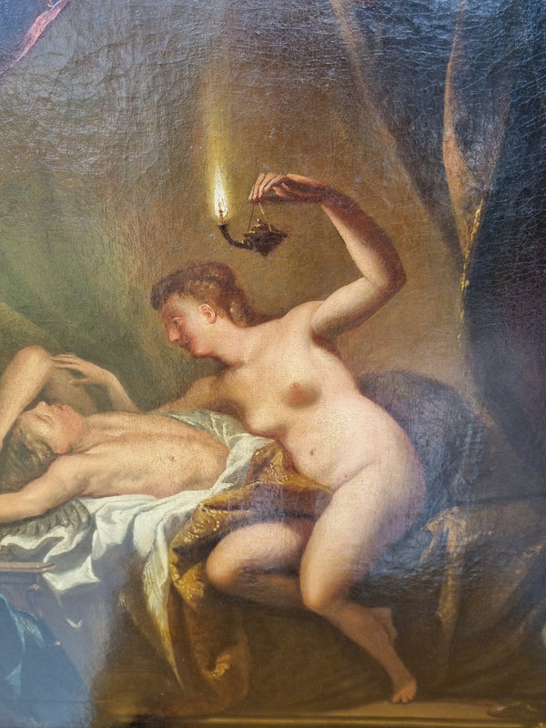 Öl auf Leinwand, frühes 18. Jahrhundert: Psyche entdeckt die Liebe.