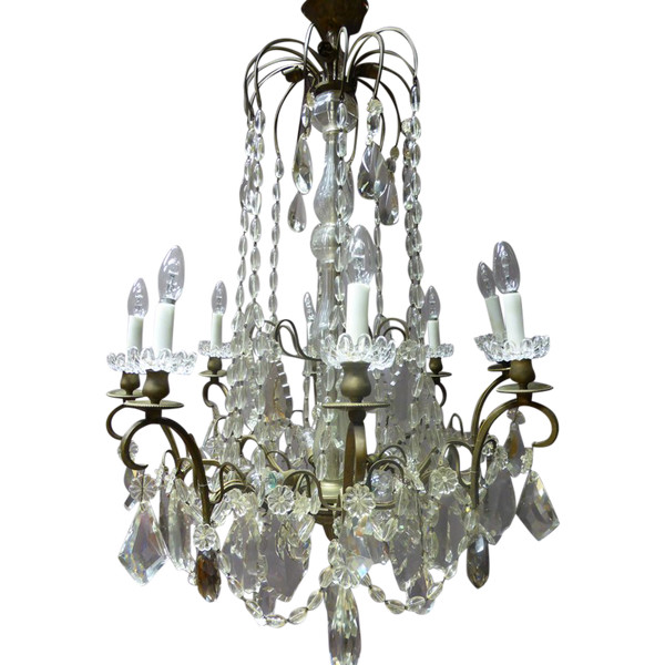 Lampadario in bronzo e cristallo XIX