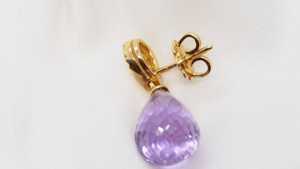 Boucles d'Oreilles En Or Jaune, Améthystes Briolettes Et Diamants