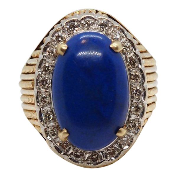 Bague En Or Jaune et blanc, Cabochon De Lapis Lazuli Et Diamants