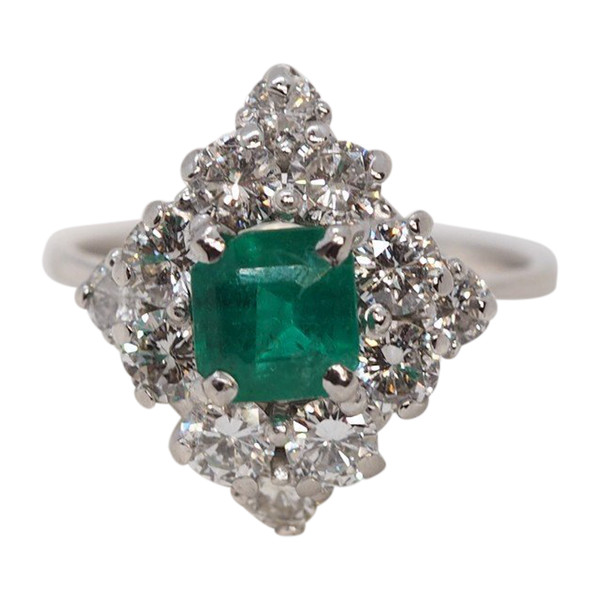 Anello Losangique in oro bianco, smeraldo e diamanti