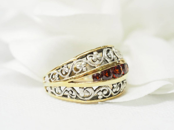 Anello Anni '40 In Vermeil E Granati