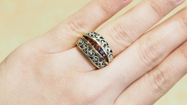 Anello Anni '40 In Vermeil E Granati