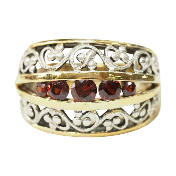 Anello Anni '40 In Vermeil E Granati