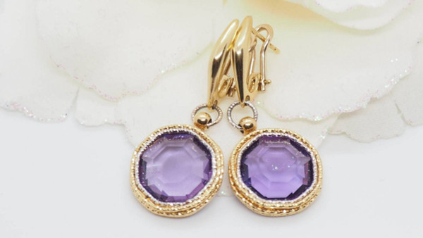 Boucles d'Oreilles En Or Deux Tons Et Améthystes