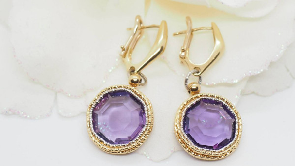 Boucles d'Oreilles En Or Deux Tons Et Améthystes