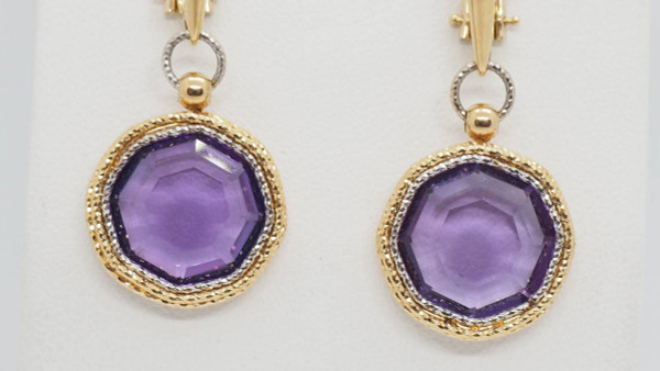Boucles d'Oreilles En Or Deux Tons Et Améthystes