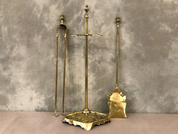Serviteur de cheminée ancien en bronze et laiton d'époque fin 19 ème 