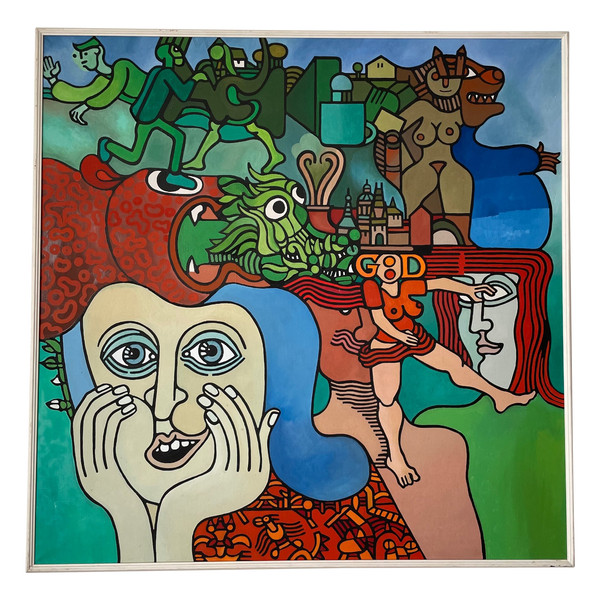 Zdenek Macku (1943-2006) - « good God » Acrylique Sur Toile 110 X 110