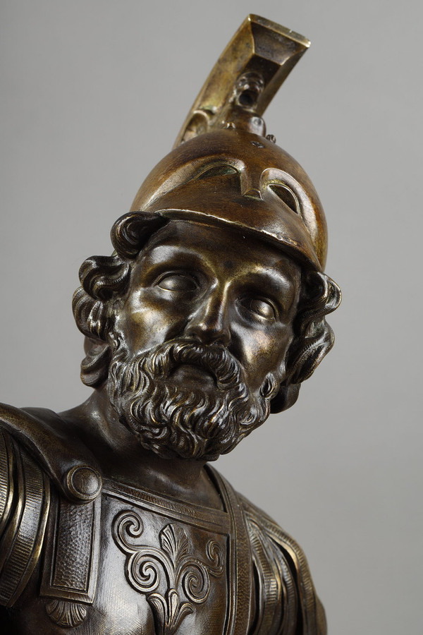 Pair of bronze andirons, "Alexander the Great and Doge", 19th century