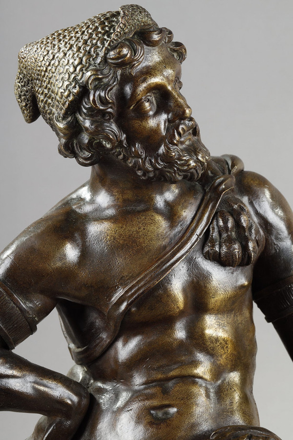 Pair of bronze andirons, "Alexander the Great and Doge", 19th century