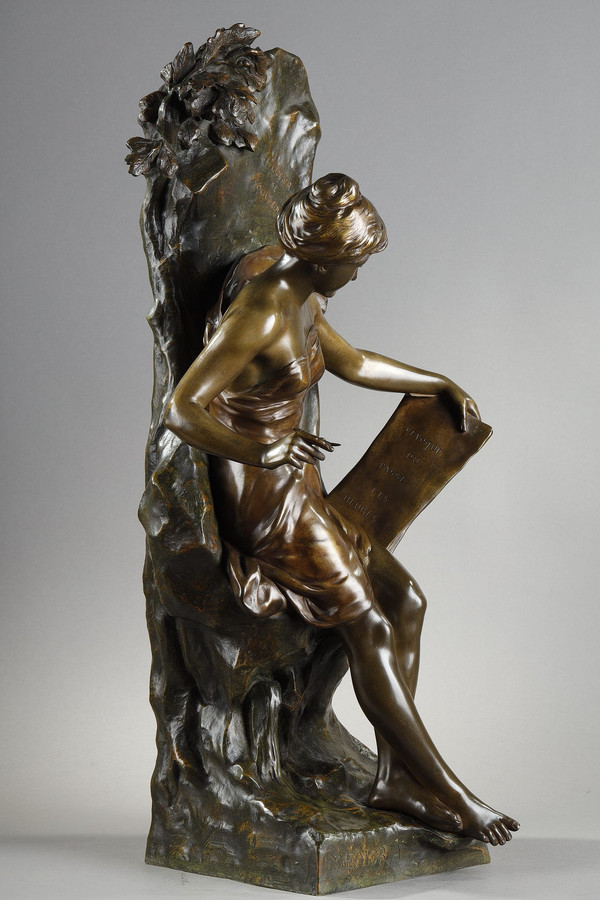 Scultura "Memoria" in bronzo patinato, firmata Emile Louis Picault, fine XIX secolo