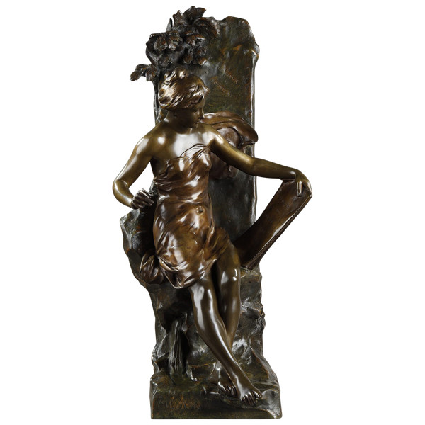 Scultura "Memoria" in bronzo patinato, firmata Emile Louis Picault, fine XIX secolo