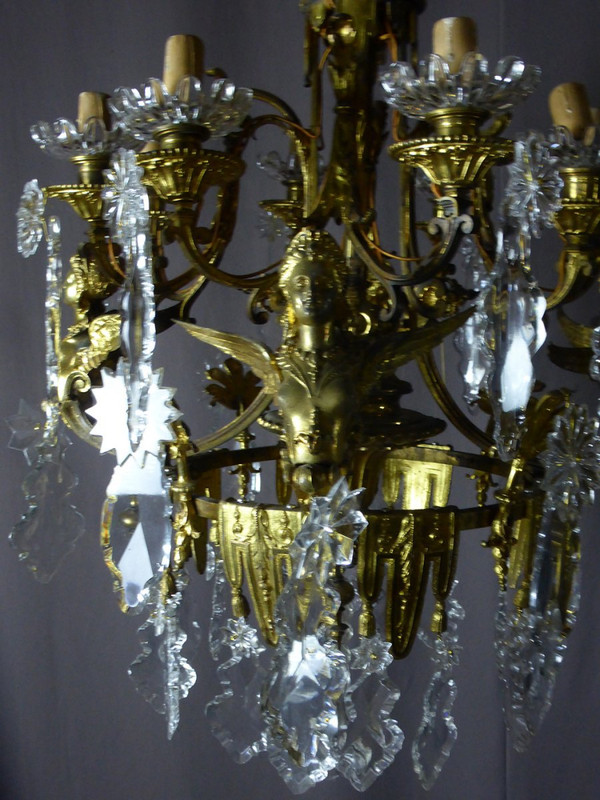 Lustre En Bronze Doré Aux Sphinges Ailés