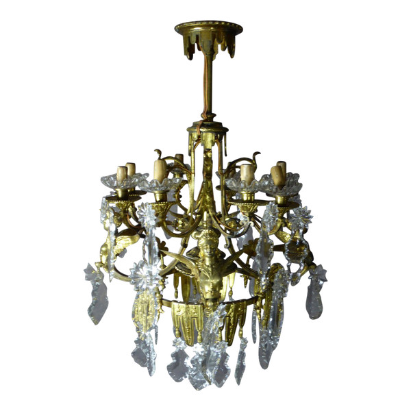 Lustre En Bronze Doré Aux Sphinges Ailés