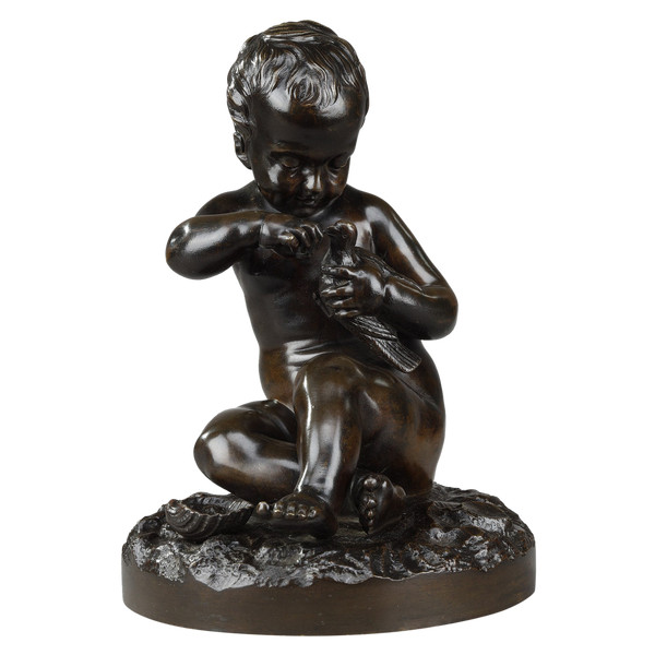 Pigalle (d'après), "La fille à l'oiseau et à la coquille", bronze, XIXe siècle