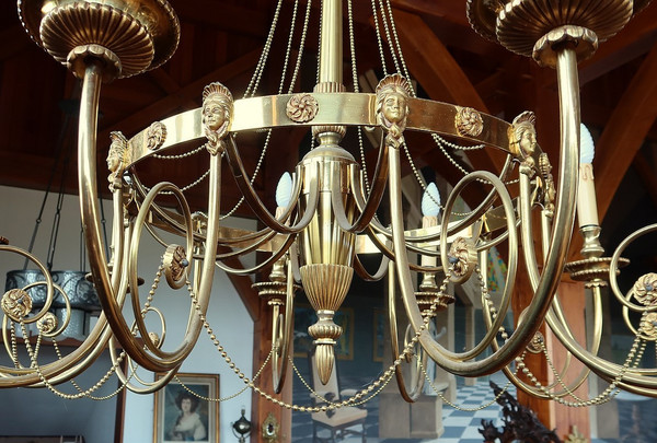 Set aus 3 Kronleuchtern mit 10 Lichtern, Louis XVI-Stil – Anfang des 20. Jahrhunderts