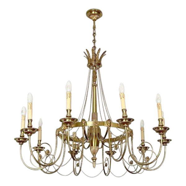 Set aus 3 Kronleuchtern mit 10 Lichtern, Louis XVI-Stil – Anfang des 20. Jahrhunderts