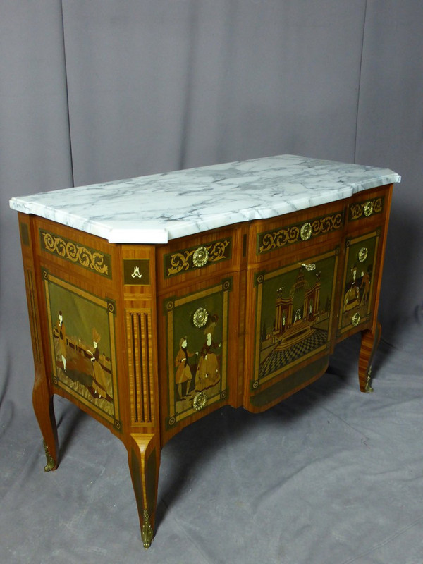 Commode Transition Louis XV Louis XVI estampillée Maison Daïdé François XXe siècle