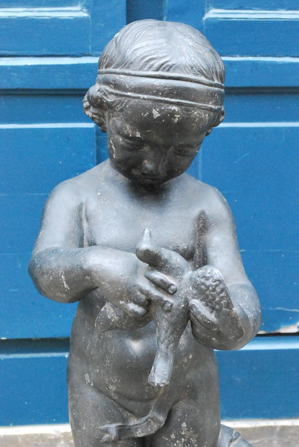 Lead Sculpture After Bridan: The Boy With The Bird Nineteenth Century