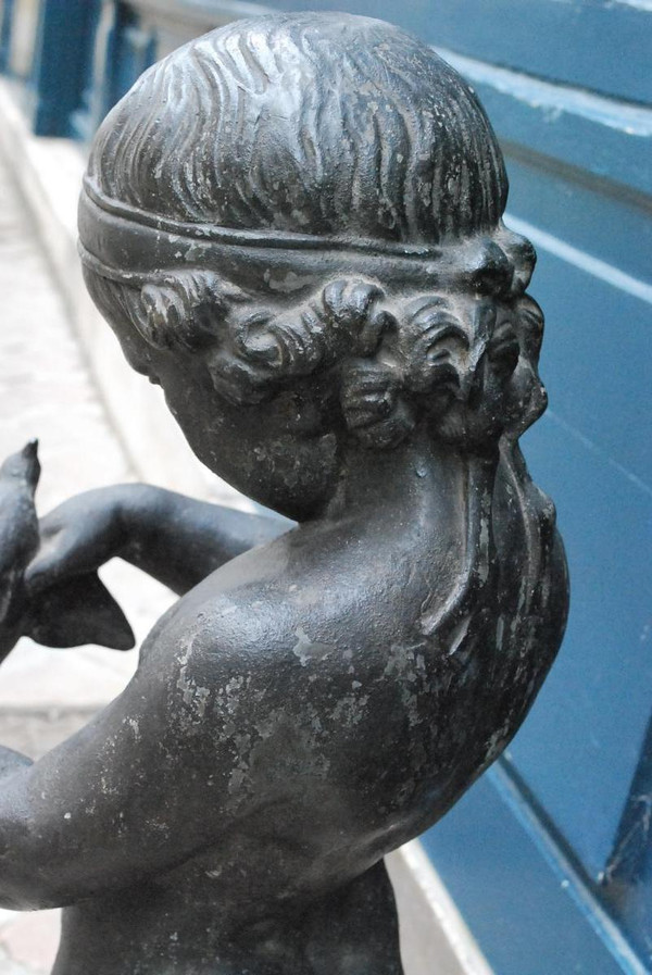 Lead Sculpture After Bridan: The Boy With The Bird Nineteenth Century