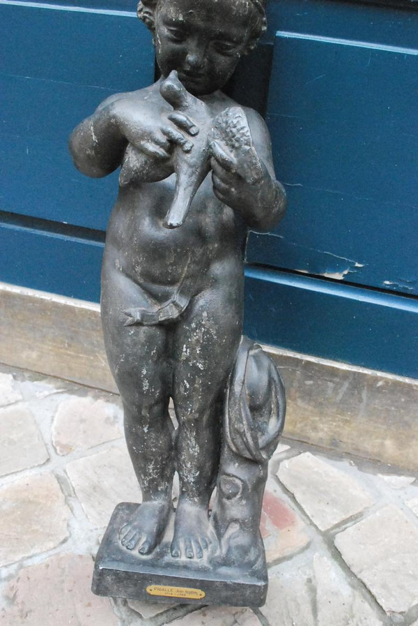 Lead Sculpture After Bridan: The Boy With The Bird Nineteenth Century