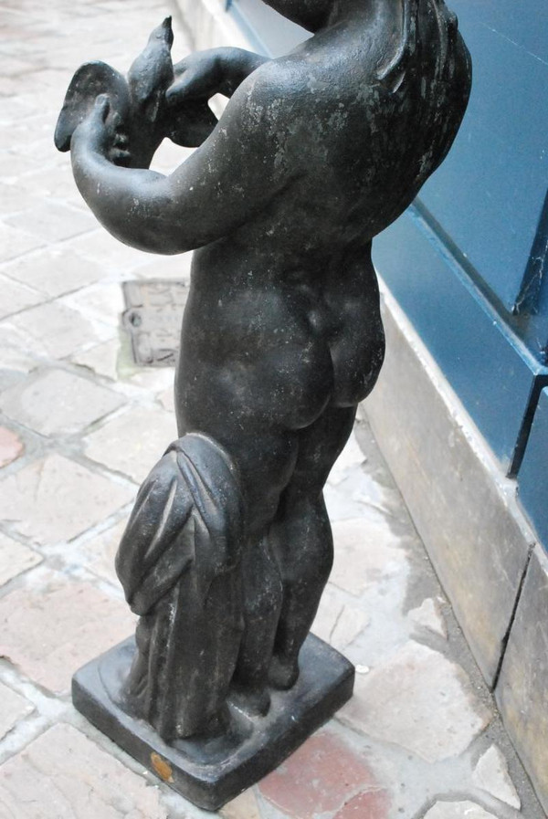 Lead Sculpture After Bridan: The Boy With The Bird Nineteenth Century