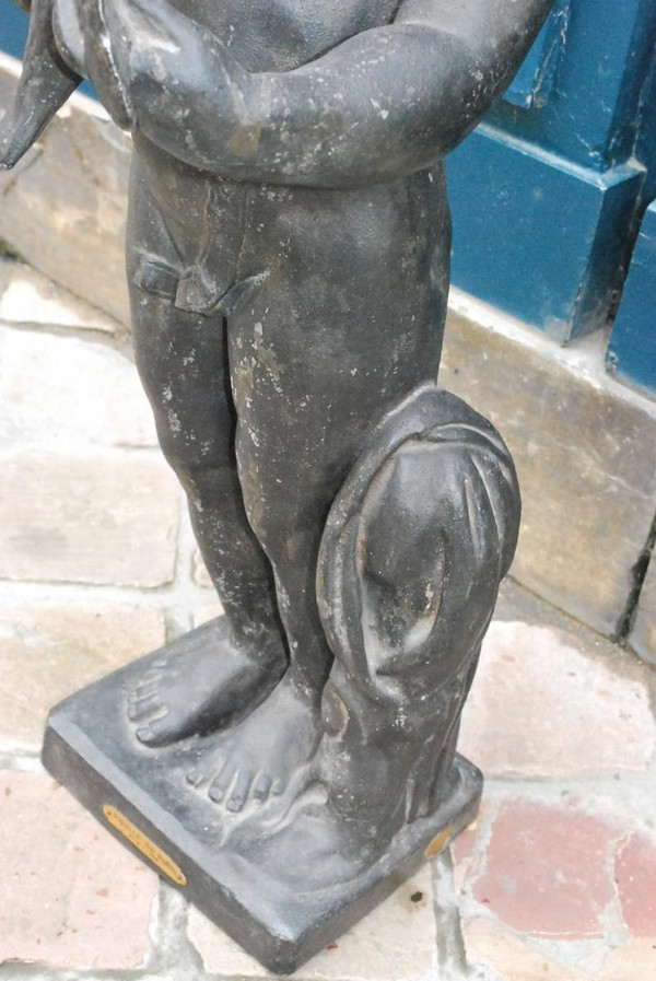 Lead Sculpture After Bridan: The Boy With The Bird Nineteenth Century