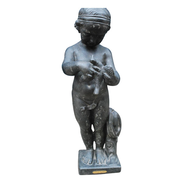 Lead Sculpture After Bridan: The Boy With The Bird Nineteenth Century