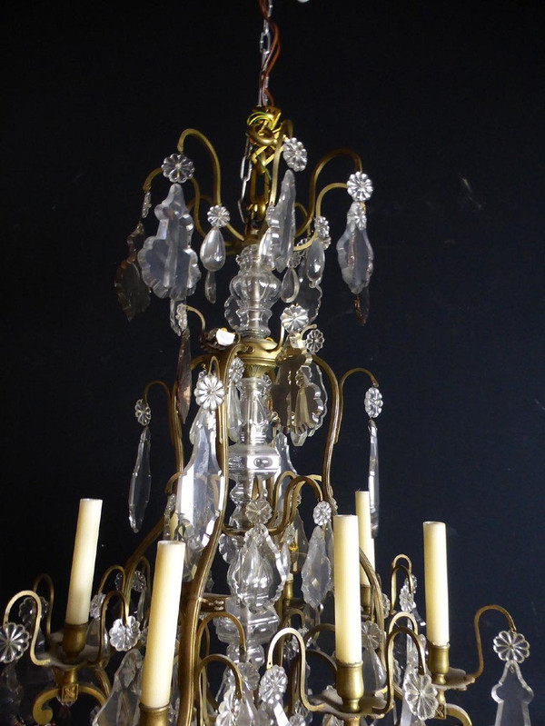 Large 19th Century Crystal And Bronze Chandelier