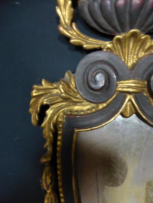 Paire d'Appliques bois doré et bois peint au miroir
