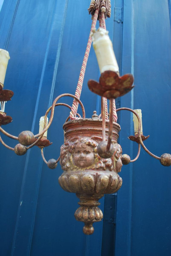 Small Chandelier In Golden Wood, Barrel D Period XVII,