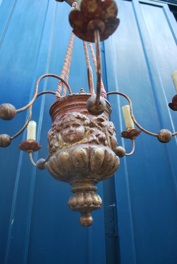 Small Chandelier In Golden Wood, Barrel D Period XVII,