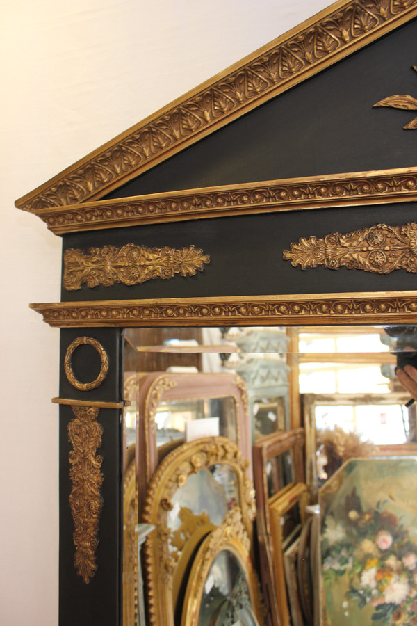 Large Empire Style Trumeau Mirror, Bevelled Ice, Imperial Eagle Decor 117 X 196 Cm
