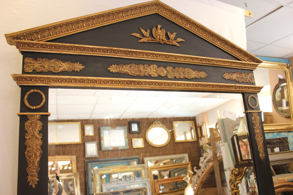 Large Empire Style Trumeau Mirror, Bevelled Ice, Imperial Eagle Decor 117 X 196 Cm