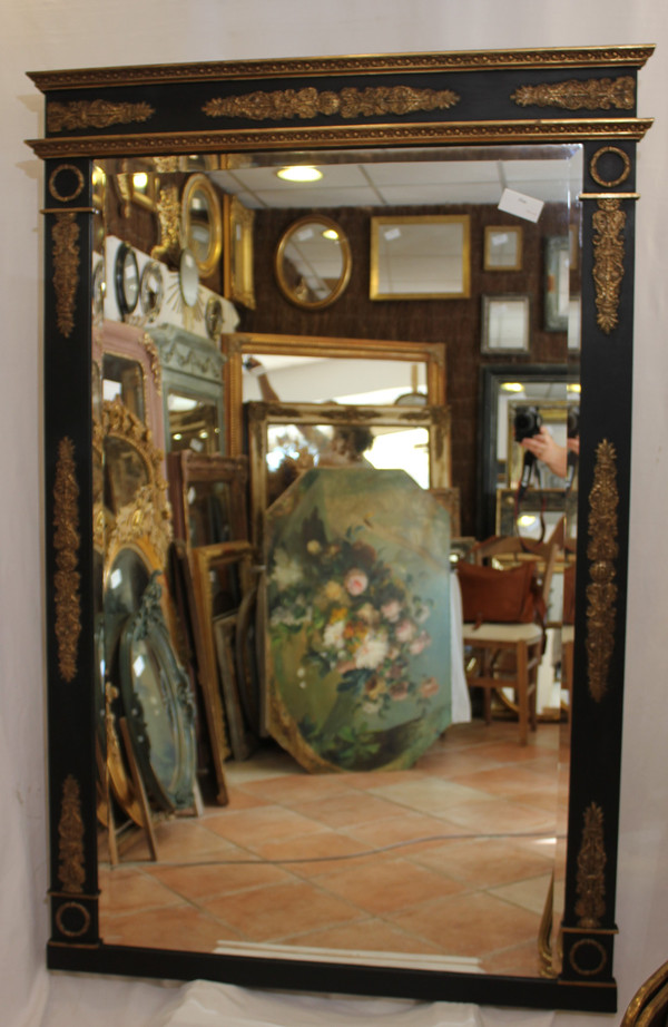 Large Empire Style Trumeau Mirror, Bevelled Ice, Imperial Eagle Decor 117 X 196 Cm