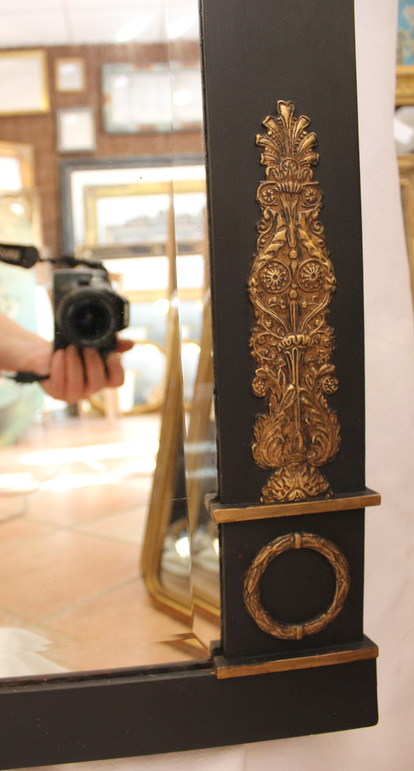 Large Empire Style Trumeau Mirror, Bevelled Ice, Imperial Eagle Decor 117 X 196 Cm