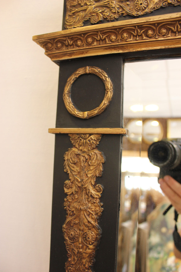 Large Empire Style Trumeau Mirror, Bevelled Ice, Imperial Eagle Decor 117 X 196 Cm
