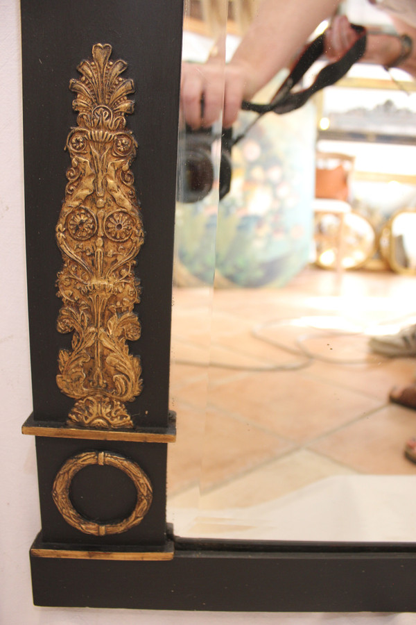 Large Empire Style Trumeau Mirror, Bevelled Ice, Imperial Eagle Decor 117 X 196 Cm
