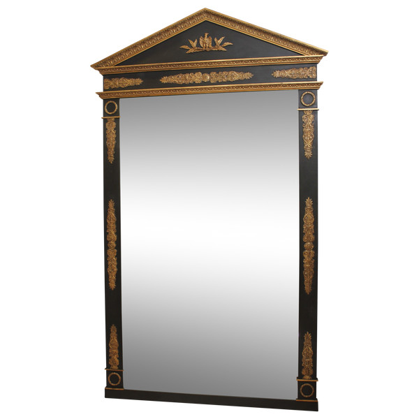 Large Empire Style Trumeau Mirror, Bevelled Ice, Imperial Eagle Decor 117 X 196 Cm