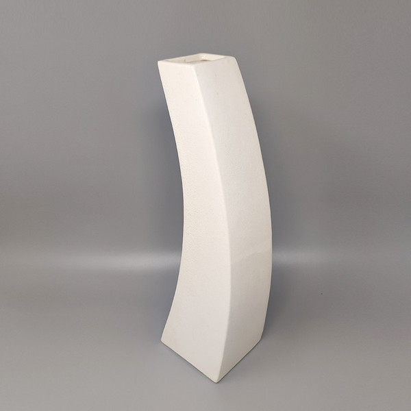 1970 Beautiful Space Age white ceramic vase by Franco Pozzi. Made in Italy