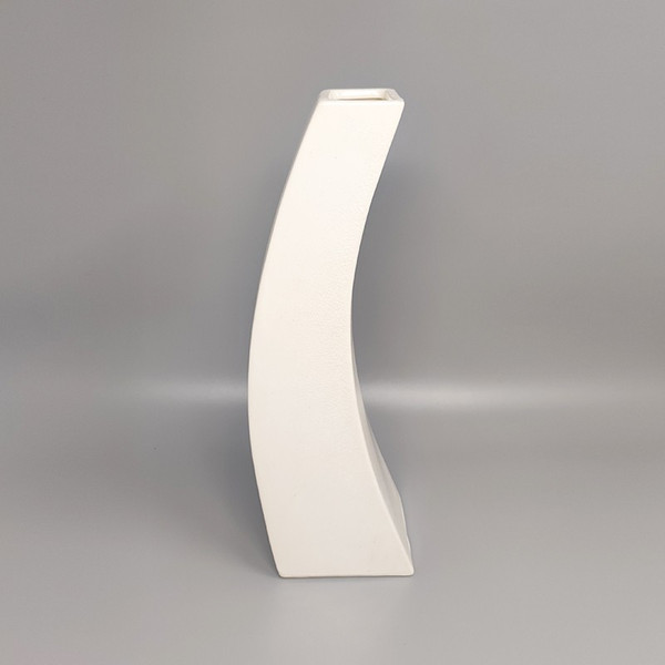 1970 Beautiful Space Age white ceramic vase by Franco Pozzi. Made in Italy