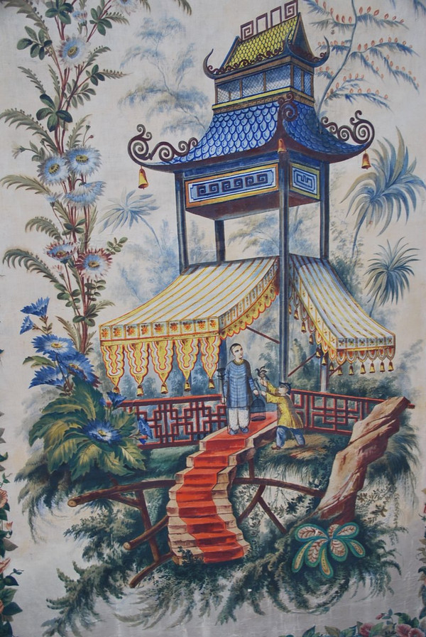 Paar große Leinwände im chinesischen Stil bemalt XIX