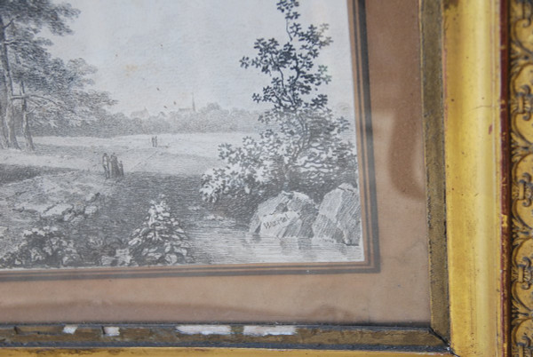 Grande Disegno Paesaggio E Alberi Firmato Wartel, XIX Secolo Periodo Impero