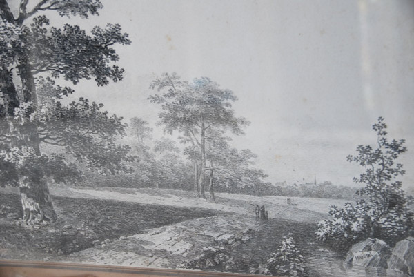 Grande Disegno Paesaggio E Alberi Firmato Wartel, XIX Secolo Periodo Impero