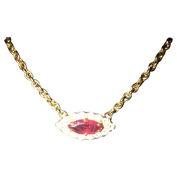 Shuttle-cut ruby necklace surrounded by diamonds